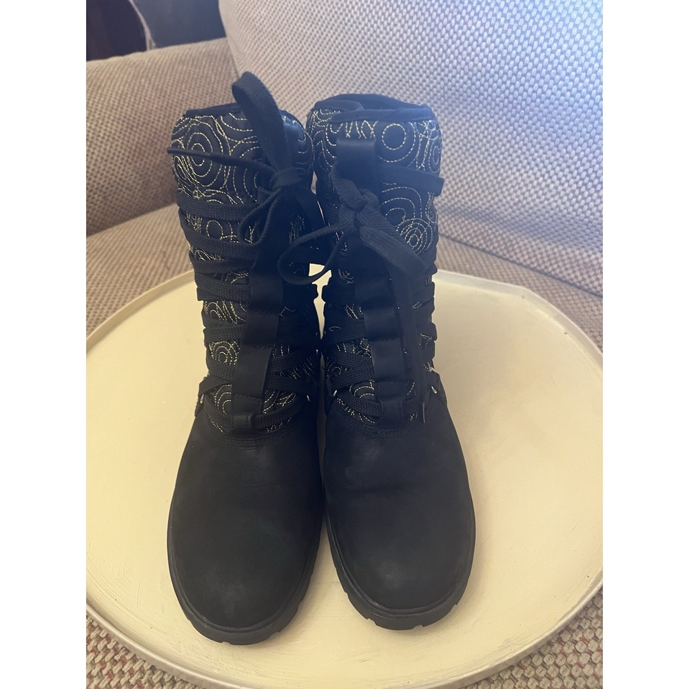 Women Timberland Slip-On Laced Winter Boots Black Size 9.5M #74327-3278 Warm